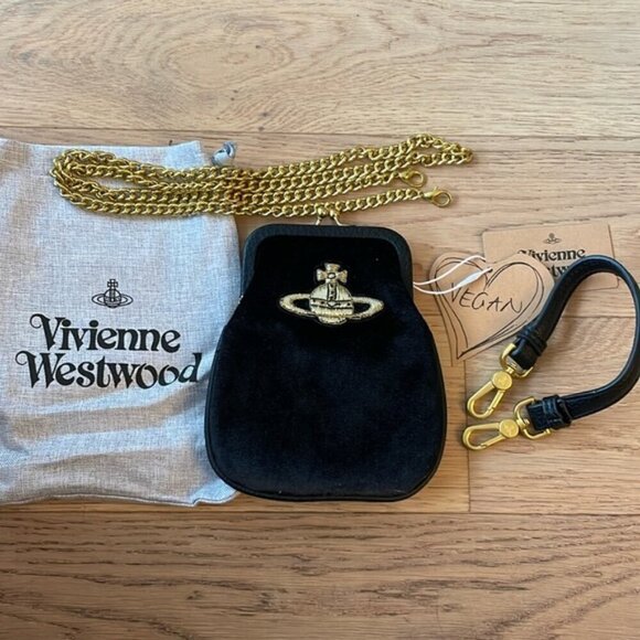 Vivienne Westwood Handbags - VIVIENNE WESTWOOD Black velvet logo crossbody bag
